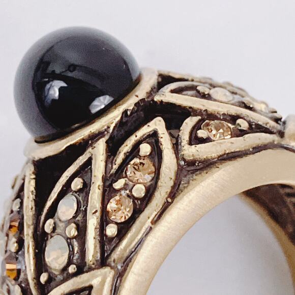 Signed Heidi Daus Onyx Black Cocktail Ring Swarovski Crystal Rhinestone Sz 6.75 - Picture 3 of 11